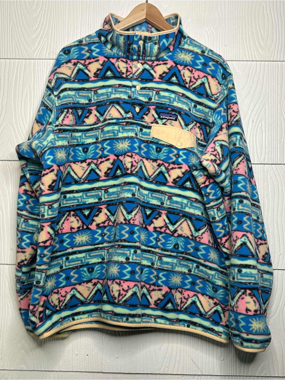 Patagonia Synchilla Multicolor Geometric Zip Fleece - Blue, Pink, Cream